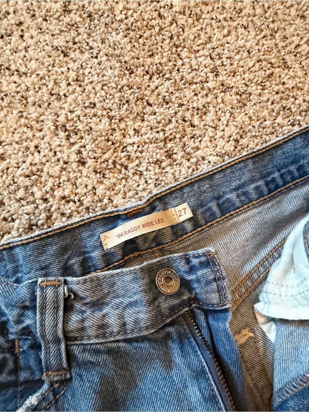 ‘94 baggy wide leg Levi’s Women's Distressed Wide-Leg Jeans - Blue - Picture 2 of 3
